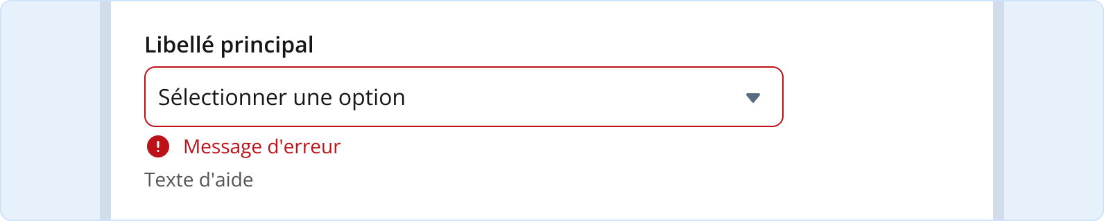 Image représentant un message d'erreur dans une liste déroulante