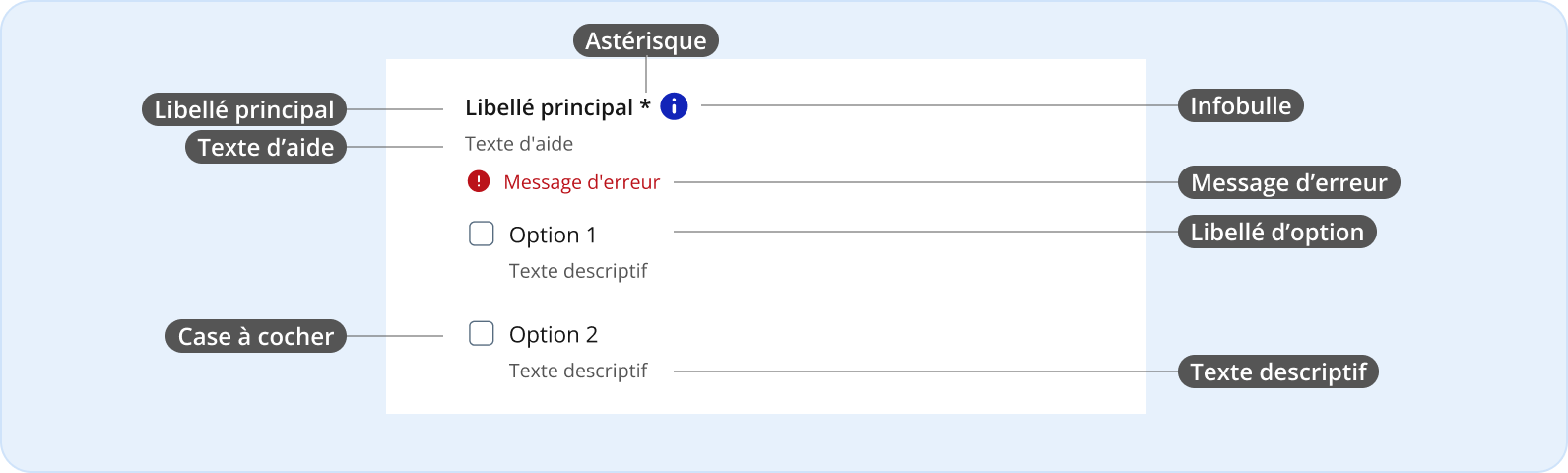 Image représentant l'anatomie d'une case à cocher liste verticale