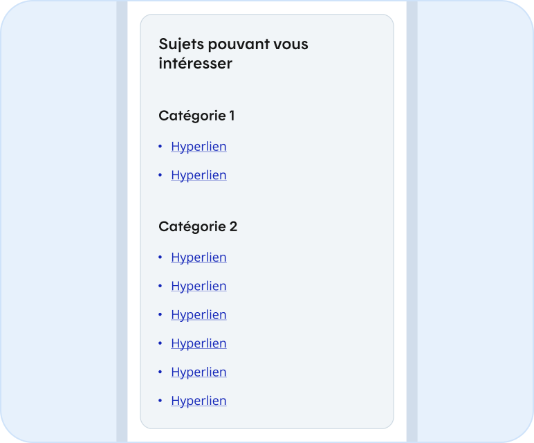 Image représentant les différents listes de liens avec catégories possibles