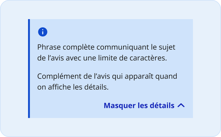 Image représentant un avis avec un bouton « masquer les détails »