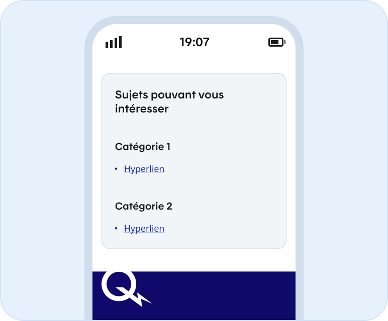 Image représentant les différents listes de liens avec catégories possibles