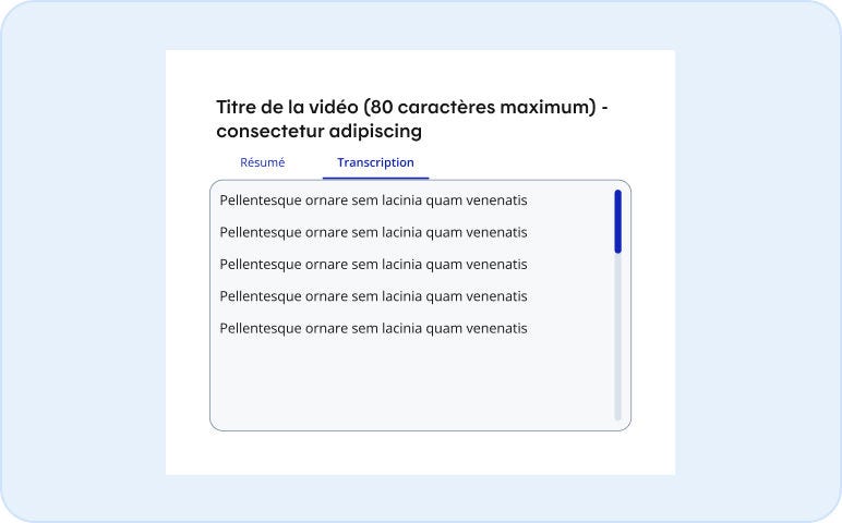Image représentant l'utilisation d'un onglet transcription dans une vidéo standard