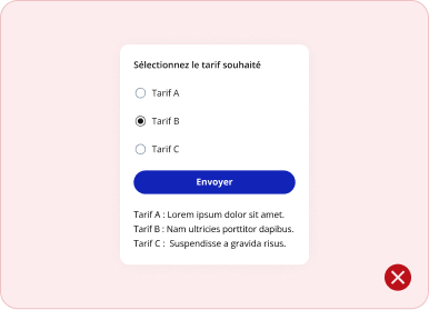 titre avec 2 boutons radio, un bouton d'appel à l'action et un autre bouton radio