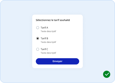 titre avec 3 boutons radio et un bouton d'appel à l'action