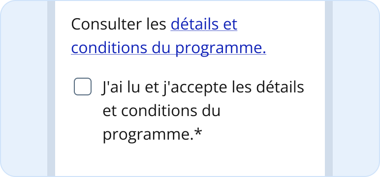 Image représentant les particularités de la case à cocher seule - astérisque après le libellé 