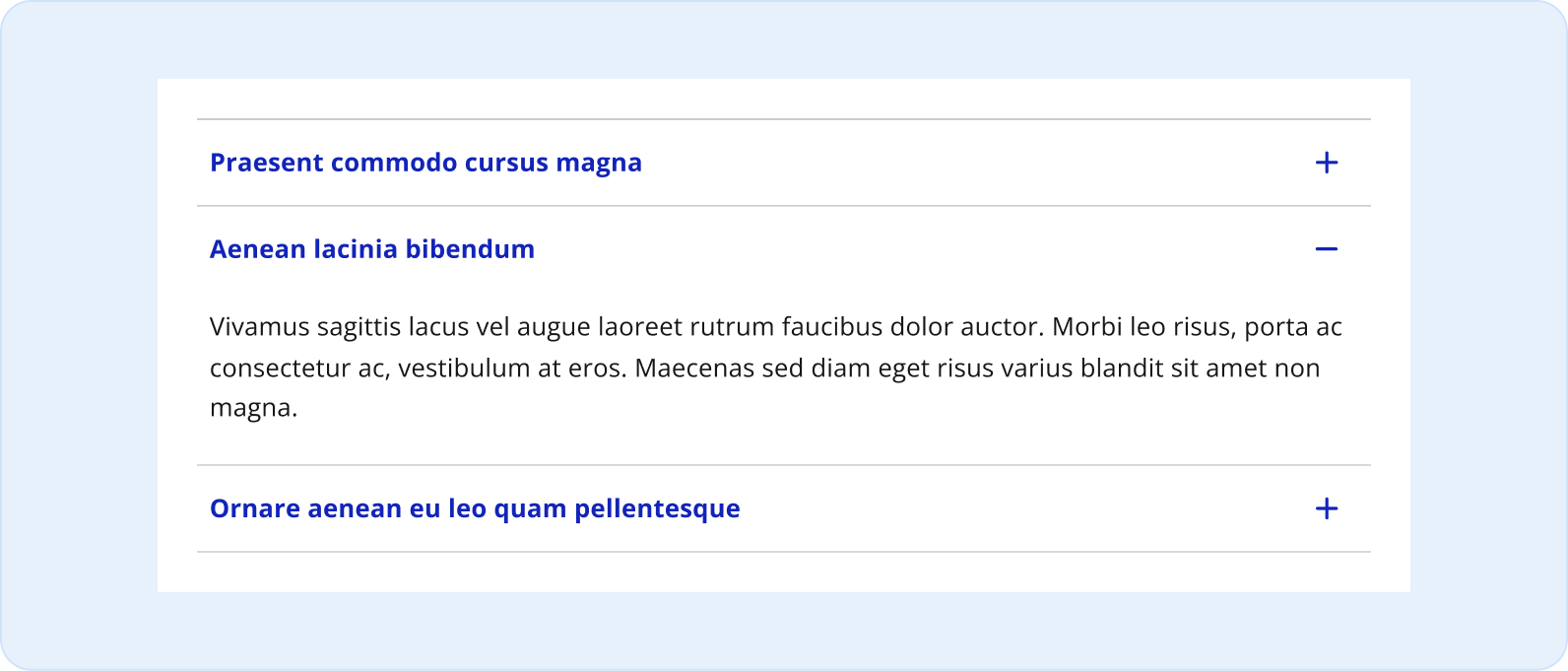 Image montrant les couleurs et styles du composant accordéon du système de design de HQ